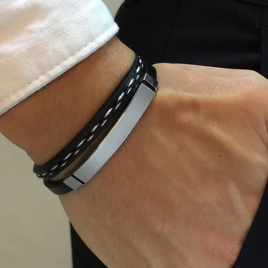 KBL Unique Genuine Leather bracelets for Men/Women - Silver steel bar