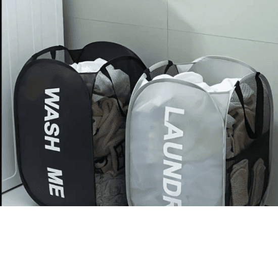 1pc Casual Foldable Laundry Basket with Mesh Sides, Cloth portable cloths hamper, Elongated Roomy storage organizer for bathroom Bedroom Dorm, Multiple components included.