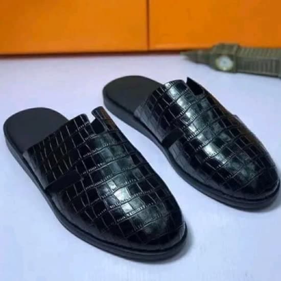 Black Leather half pam slipper