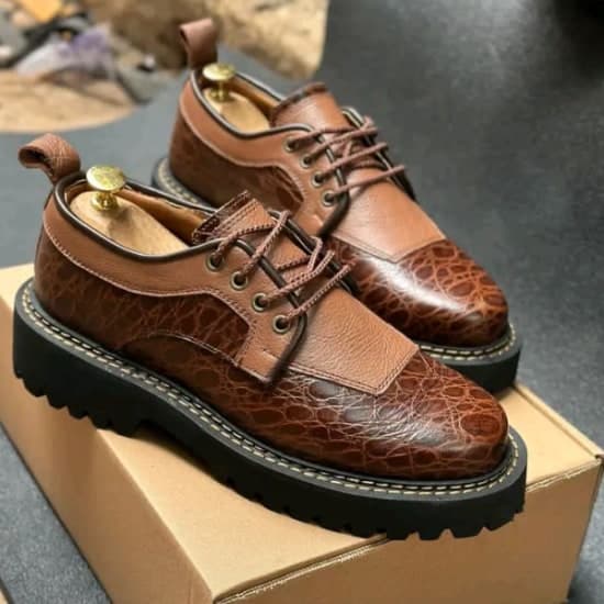 Men Leather British Casual Shoes Lattice Lace up Shoe