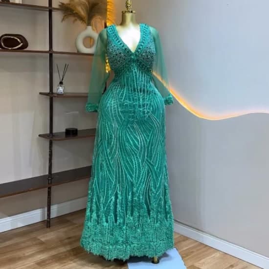 Green Royal Elegant, Timeless luxury dress- Chic dress and Solid. A must have for your wardrobe.