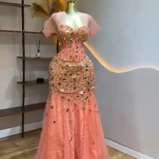 Elegant Glittering transparent, Timeless luxury dress- Chic dress and Solid. A must have for your wardrobe.