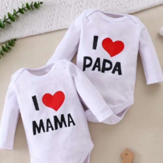 2pcs TEEUIEAR Onesies Romper Jumpsuit - I Love Mom & Dad Print Long Sleeve Onesie