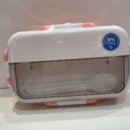 Double layer lunchbox with 4 buckles (pink)