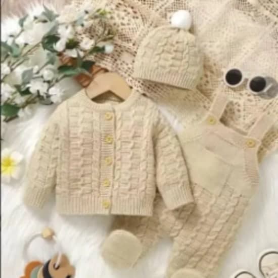 Infant Knitted Bodysuit Solid Color Romper comes as a Knitted Cardigan,Children's Hat Three-Piece Set