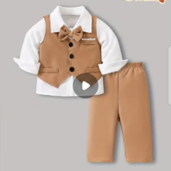 Brown Sleeveless Button Vest for Baby Boys in Autumn And Winter, Paired with a Long-Sleeve White Shirt And Elastic Waist Long Pants, a Stylish Three-Piece Outfit for Toddlers