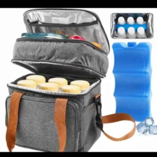Breast milk Crossbody bag with ice pack, double-layer insulated bottle bag suitable for 6 bottles - tote lunch bag.