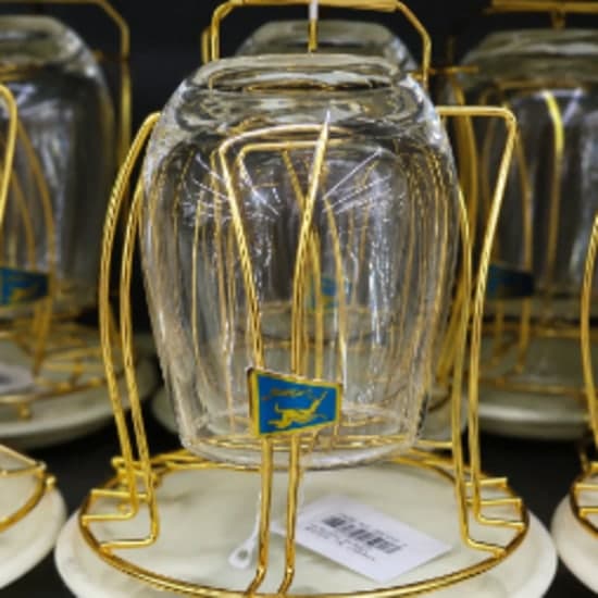 Elegant Glass Cup with Gold-Plated Holder & Marble-Style Saucer