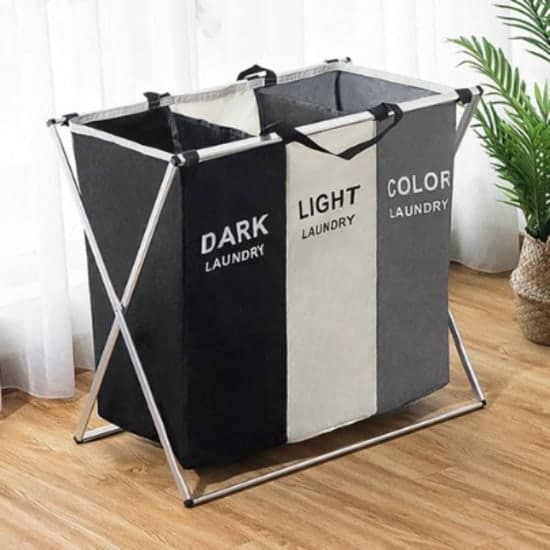 Fabric Dirty Clothes Storage Basket Laundry 3 Section
