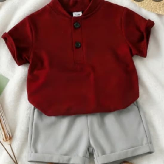 Elegent shorts and simple short-sleeve button down T-shirt for boys