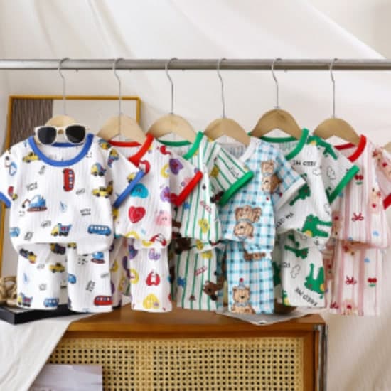 Cartoon print 2 piece short sleeves summer cloth for kids